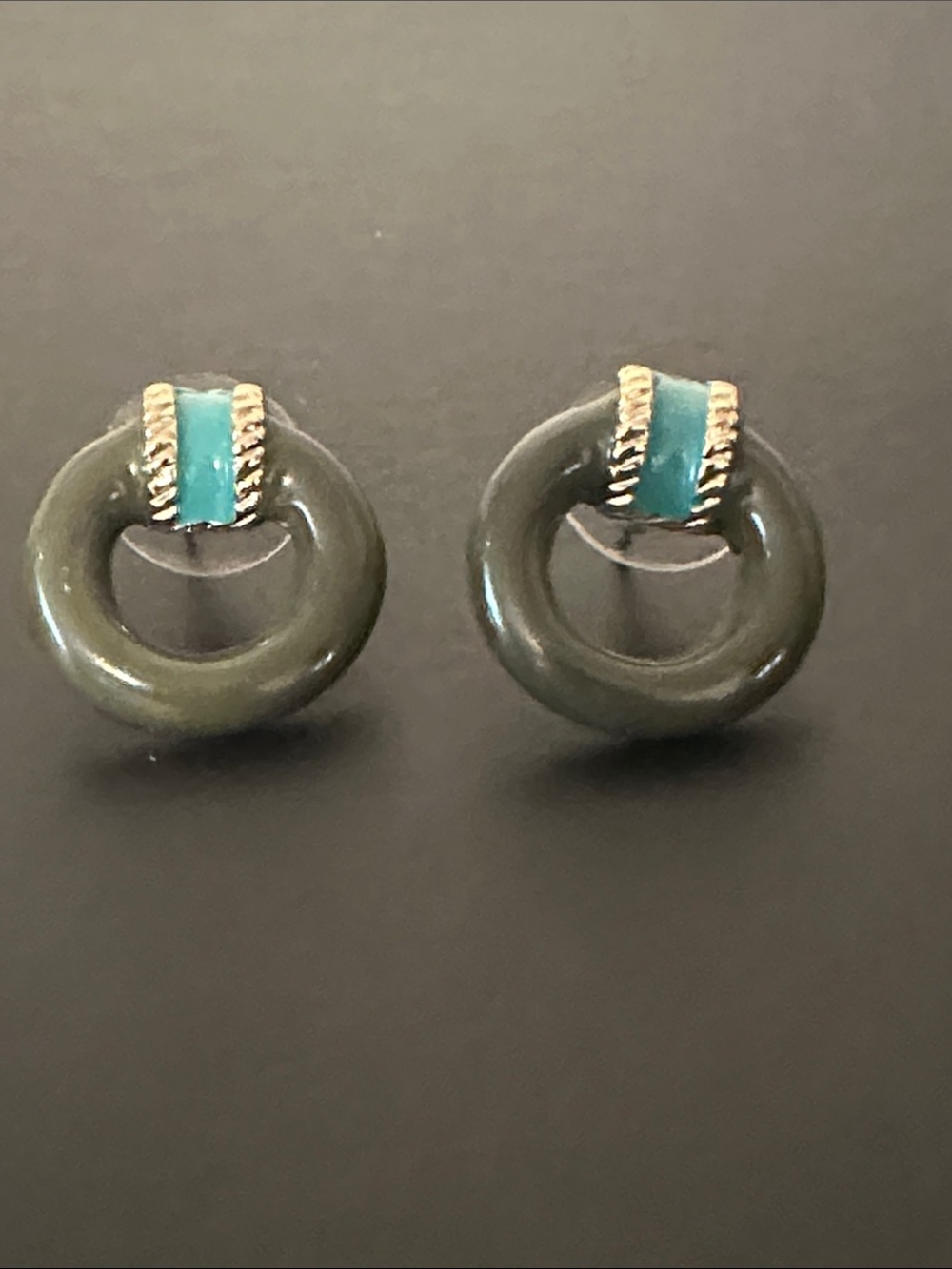 Talbots Olive Green Hoop Earrings with Turquoise and Gold Accent